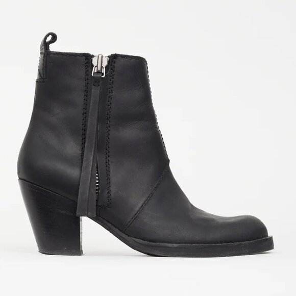 Acne Studios Pistol Black Leather Stacked Heel Boots - Picture 1 of 9